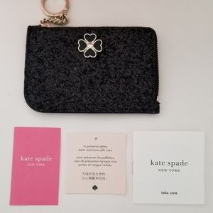 Kate Spade Medium L Zip Card Holder Black Sparkly